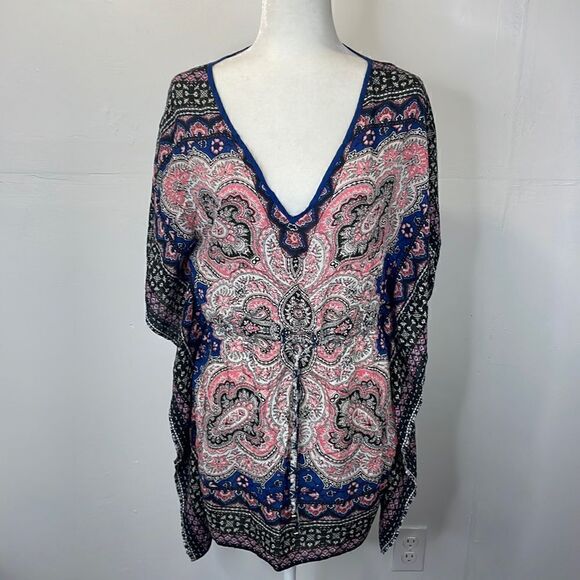 Oasis Duster Kaftan Paisley printBoho Beach Cover Top size Small - Picture 1 of 9